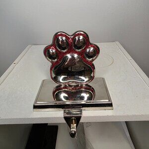 Paw Print Silver Red Bling Trim Christmas Stocking Holder Heavyweight